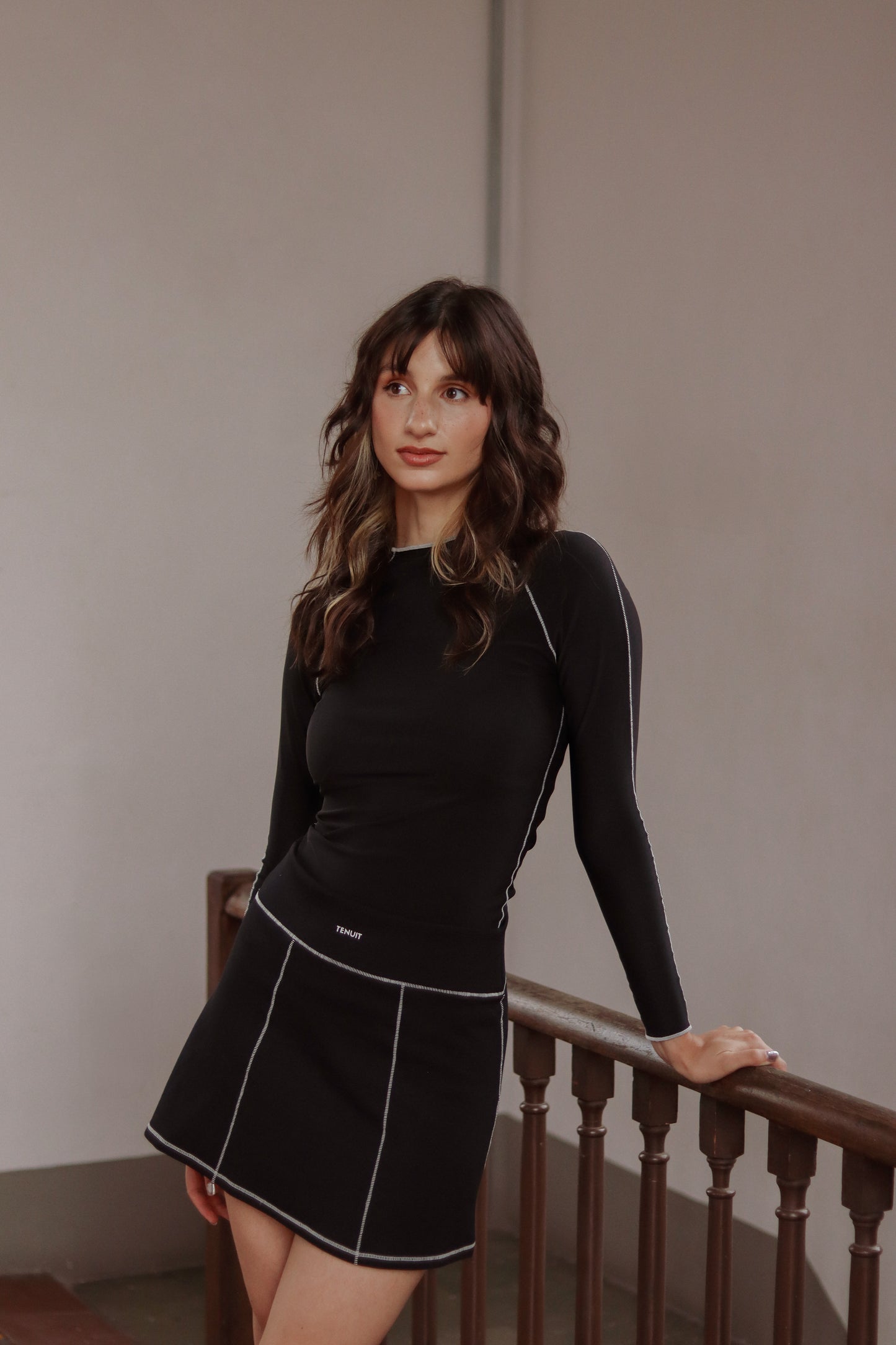 Check Mini – Minifalda rib negro