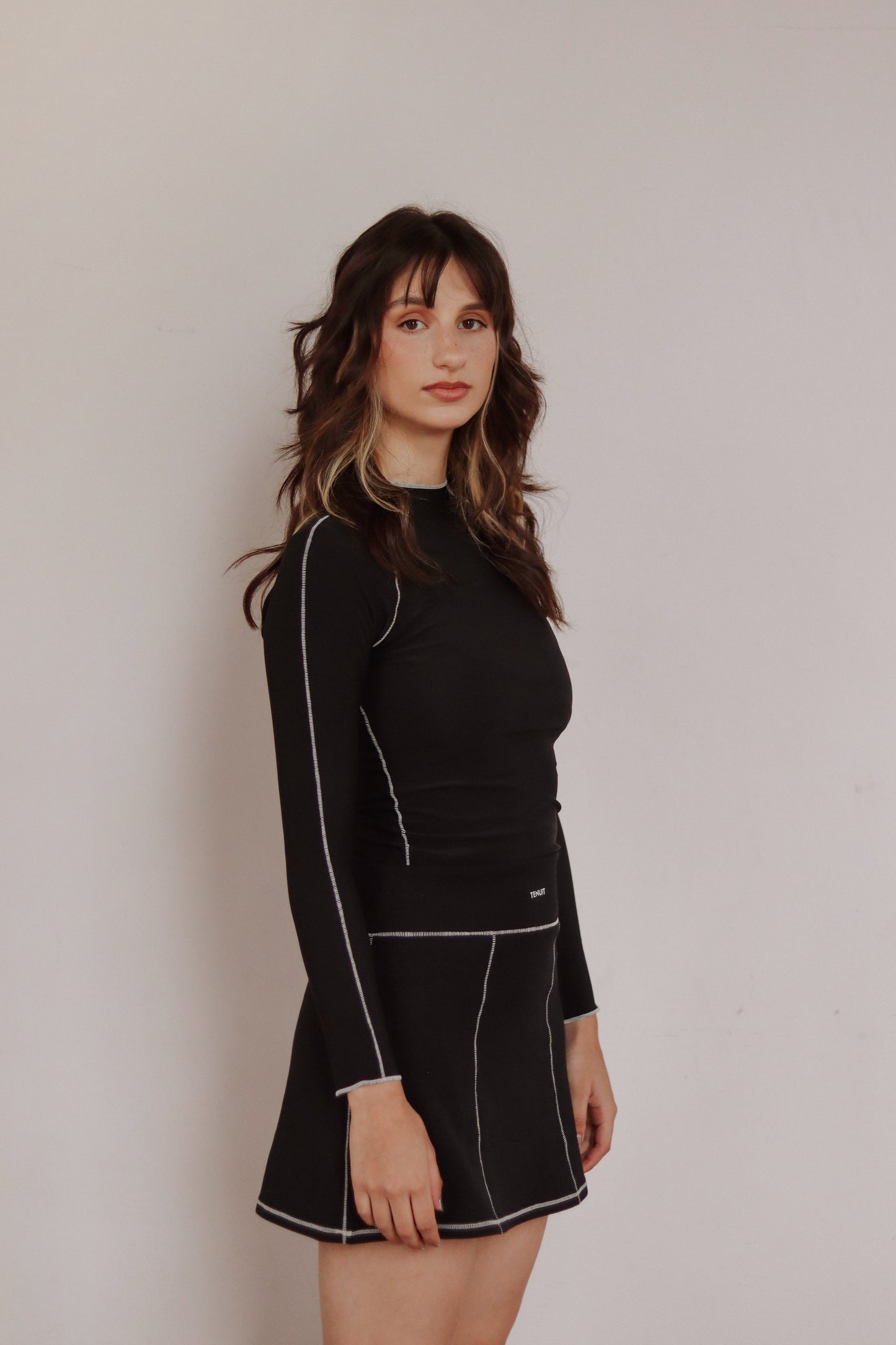 Check Mini – Minifalda rib negro