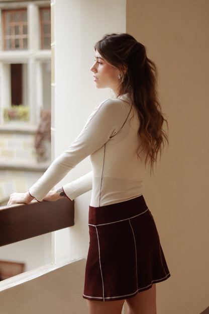 Check Mini – Minifalda rib vino tinto