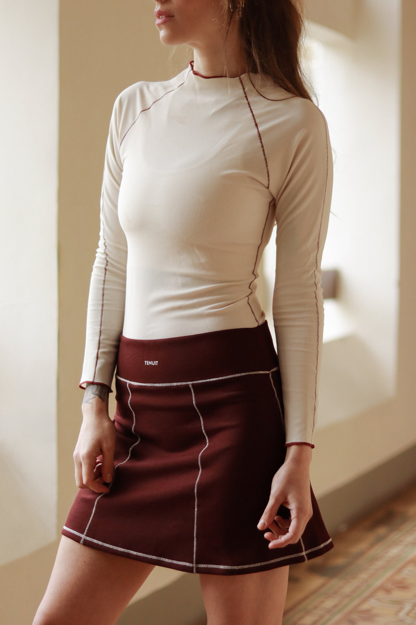 Check Mini – Minifalda rib vino tinto