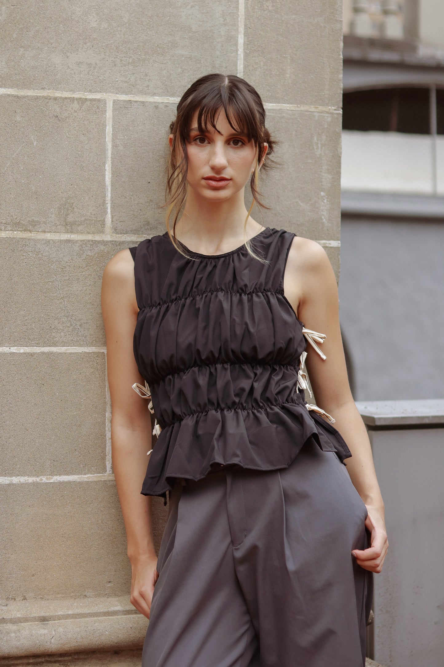 Gambit – Crop Top fruncido negro