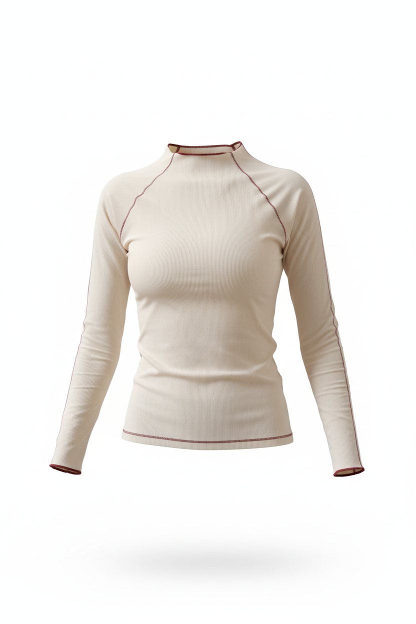 Alfil Top- Buzo rib crema con costuras vino