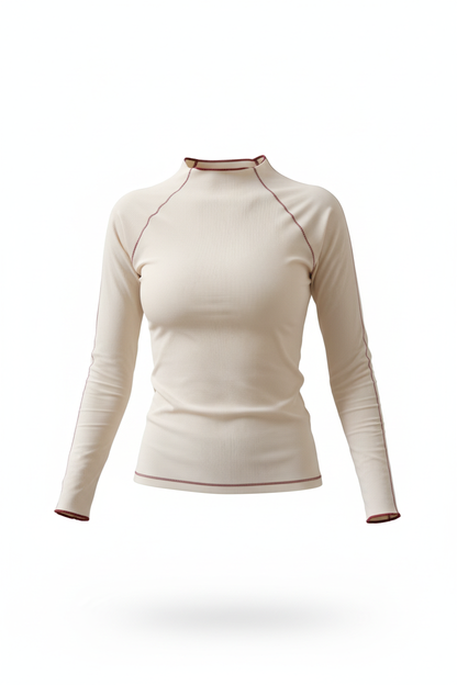 Alfil Top- Buzo rib crema con costuras vino