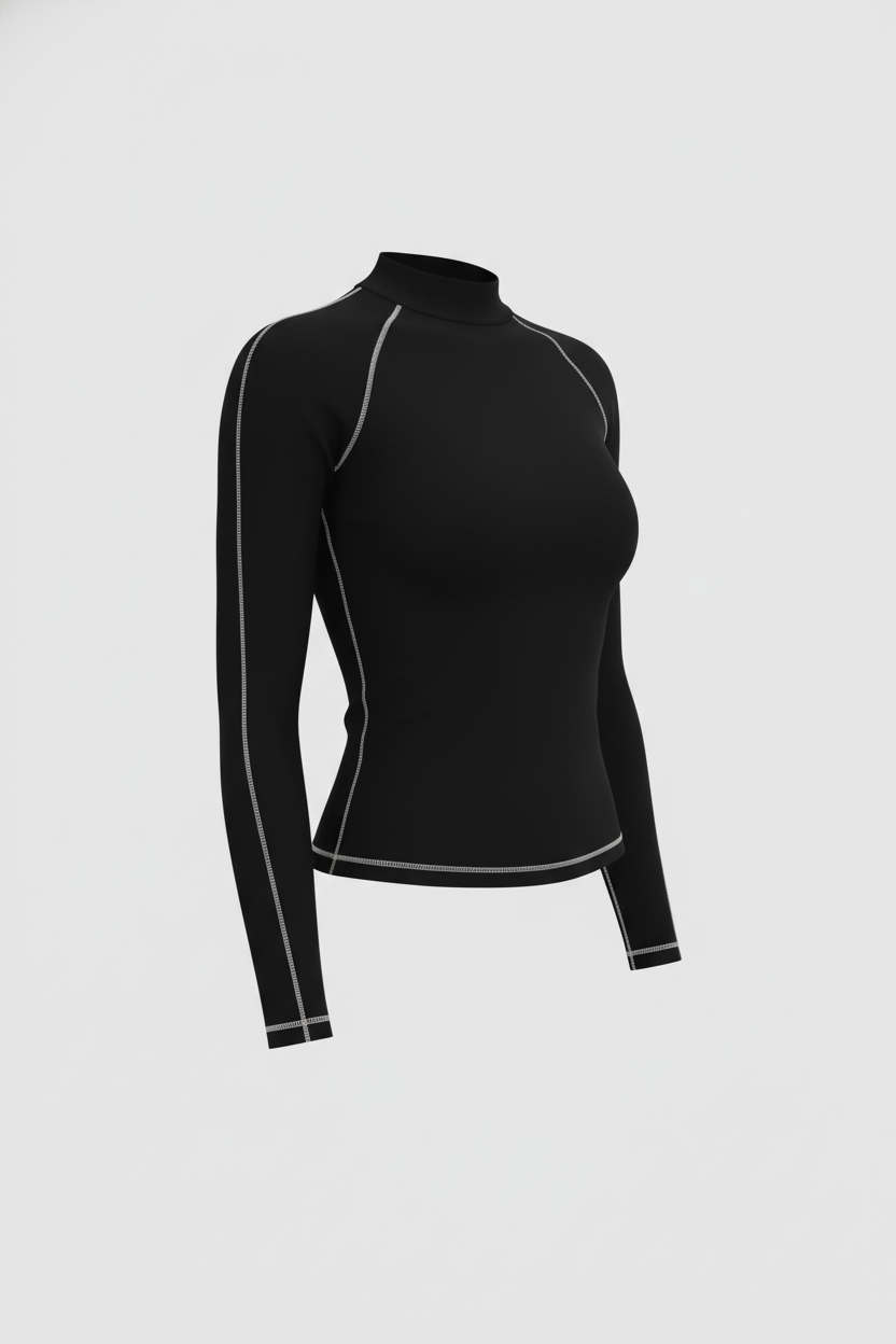 Alfil Top- Buzo rib negro con costuras crema