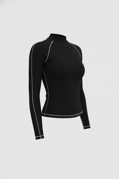 Alfil Top- Buzo rib negro con costuras crema